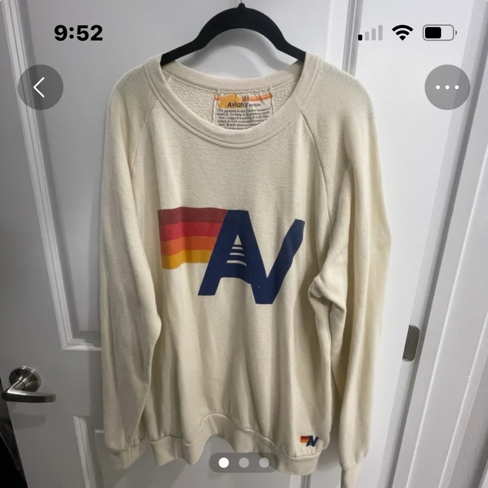 Aviator Nation Cream Sweater with Rainbow Logo
